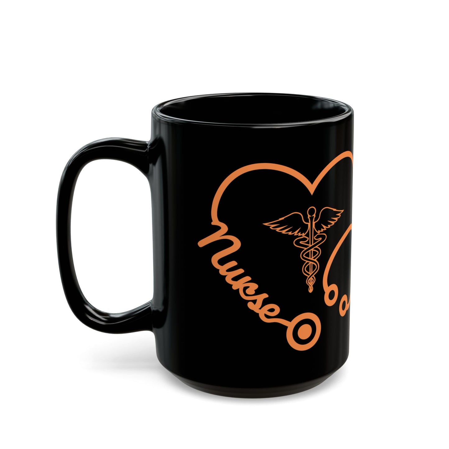 Nurse Heart Stethoscope, Orange - Black Mug (15oz)