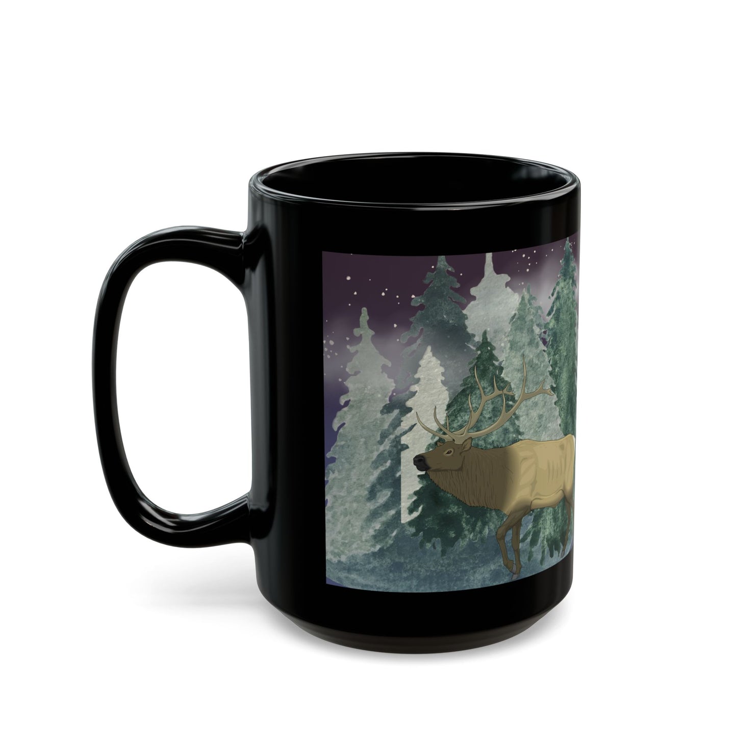 Elk in the Woods - Black Mug (15oz)