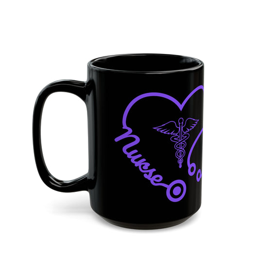 Nurse Heart Stethoscope, Purple - Black Mug (15oz)