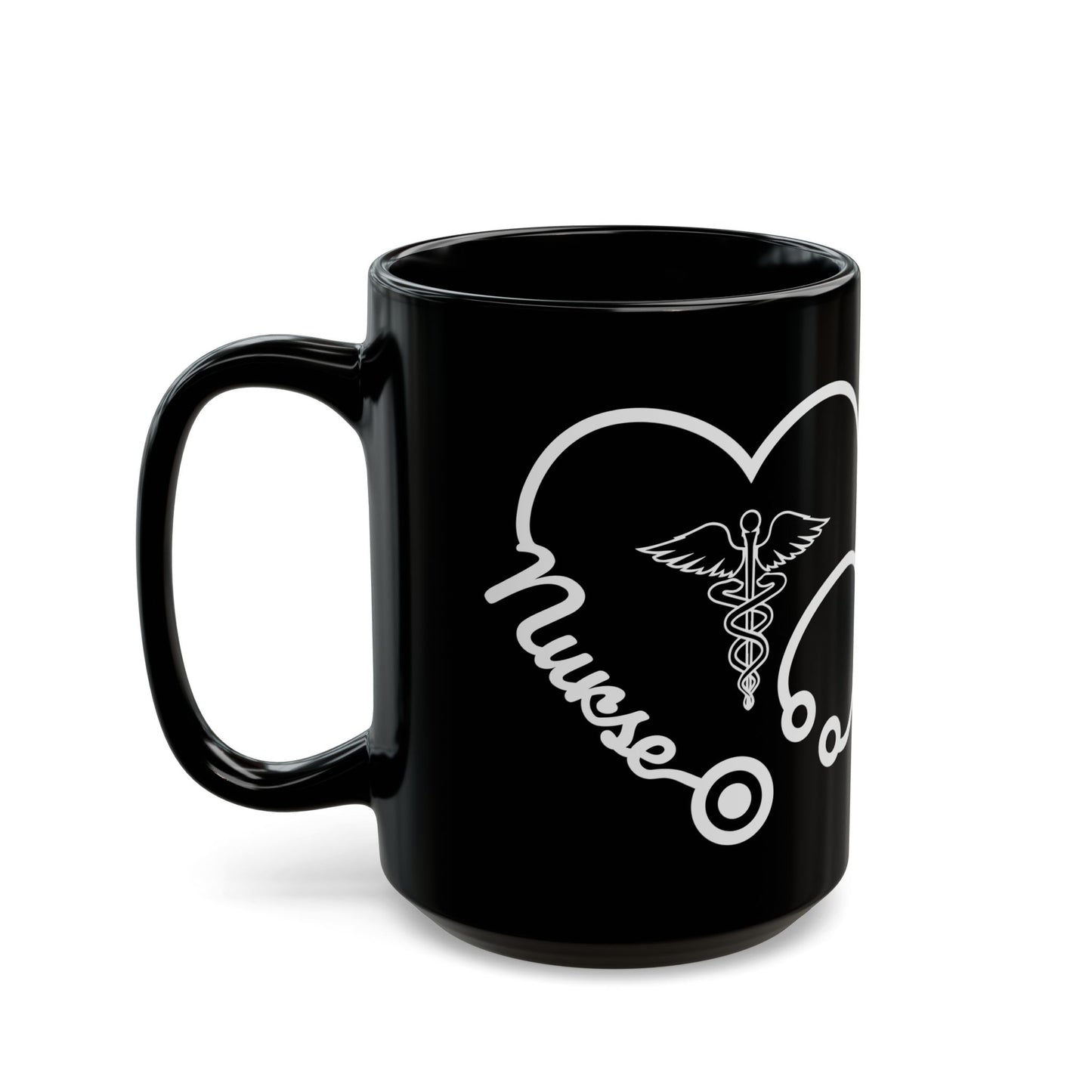 Nurse Heart Stethoscope, White - Black Mug (15oz)